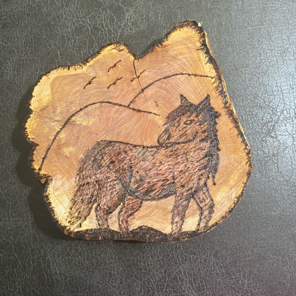Natural wood cedar wood tree wood burning horse